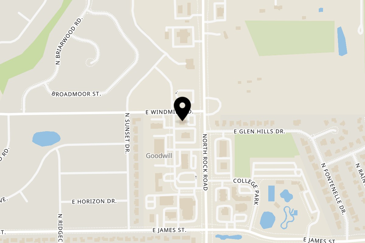 Map showing the location of Los Cocos Mexican Restaurant Derby on 1257 North Rock Road in Derby