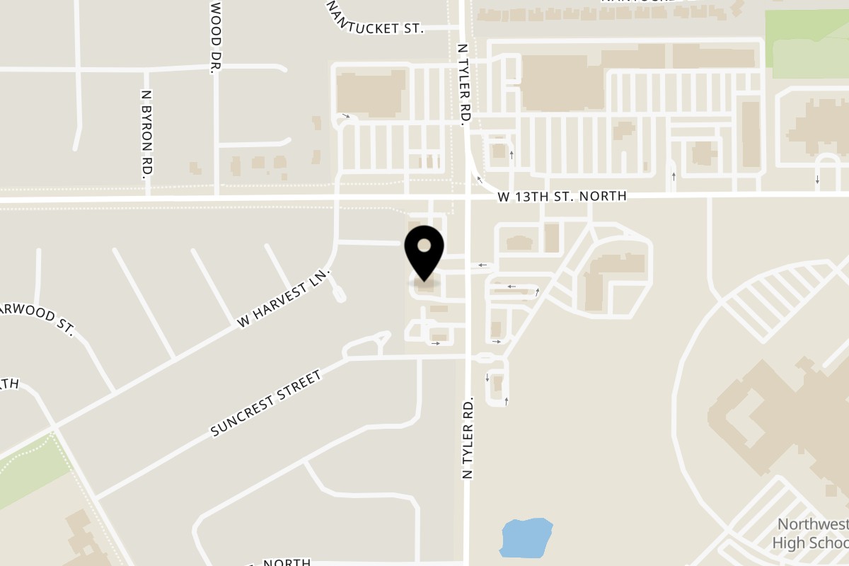 Map showing the location of Los Cocos Mexican Restaurant Wichita on 1335 North Tyler Road in Wichita