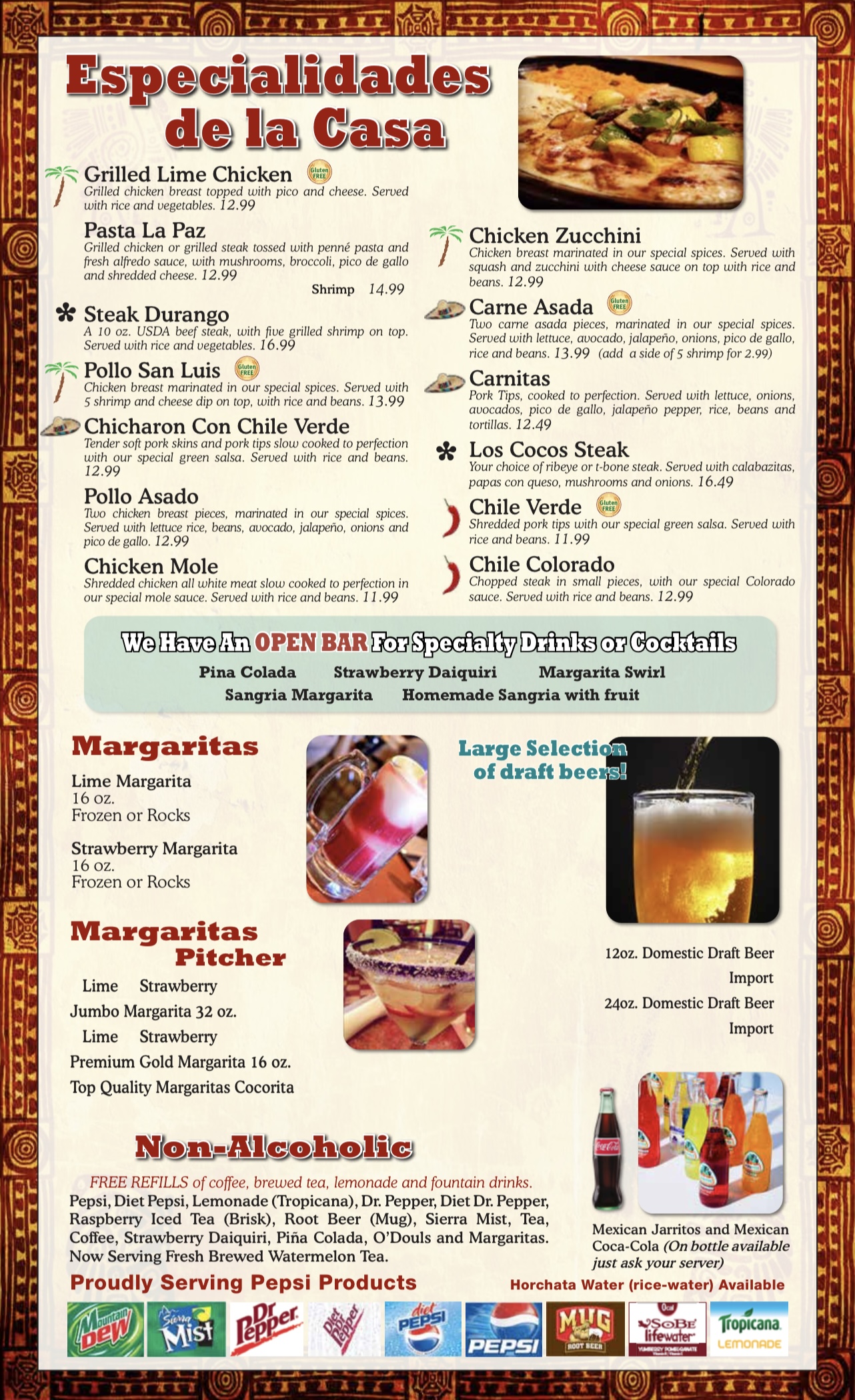 Los Cocos Margaritas and House Specialty Menu